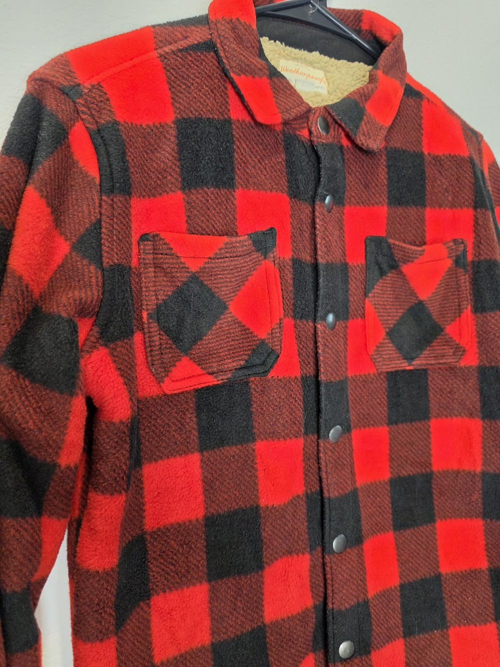 Weatherproof Red and Black Buffalo Plaid Button-Down Shirt Jacket